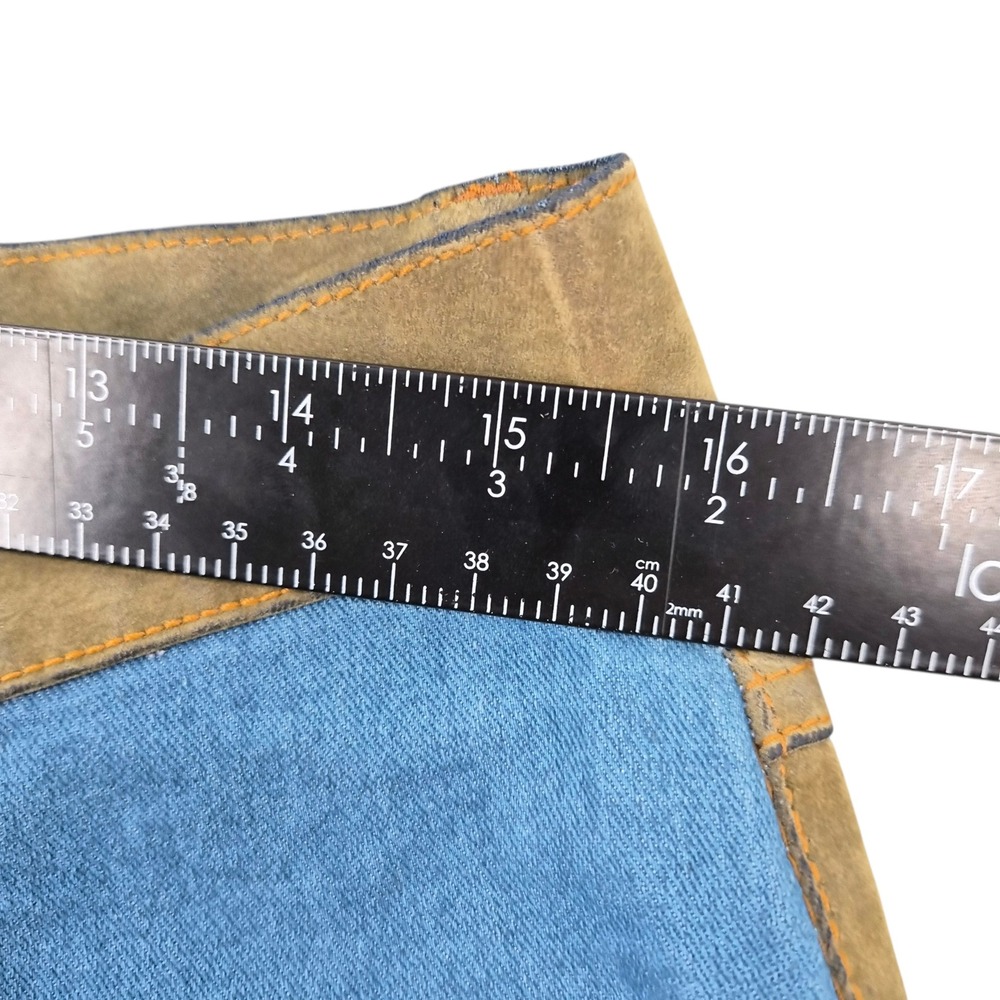 Cream Vintage Checkerboard Patchwork Flared Jeans Blue Olive Green Women Size 12 - Picture 6 of 7